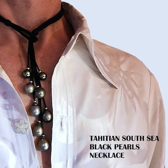 TAHITIAN South Sea 8 BLACK PEARLS Lariat necklace - Picture 1 of 8